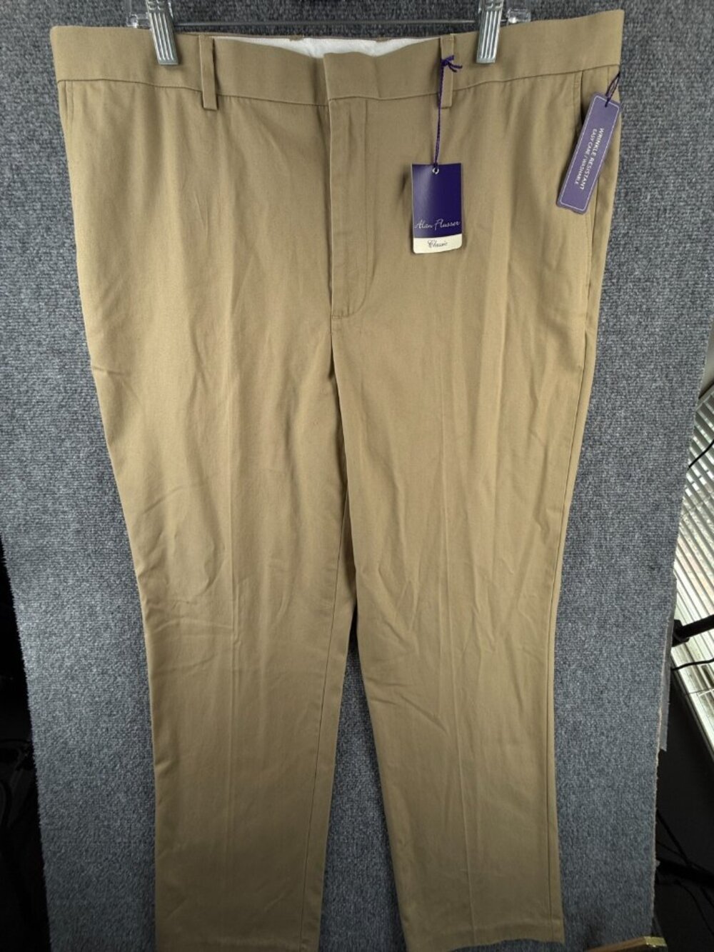 NWT Alan Flusser Men Beige Dress Pants Trousers 40x32 Khaki Flat Front Adult